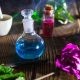 potions and herbs on a table
