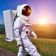 Person in space suit to stop pollen entering nose