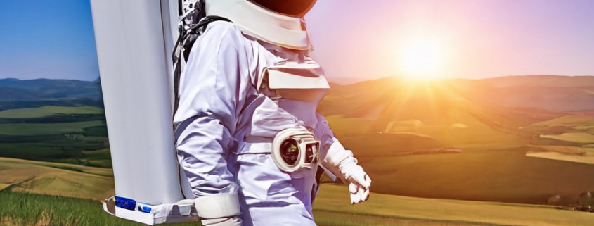 Person in space suit to stop pollen entering nose